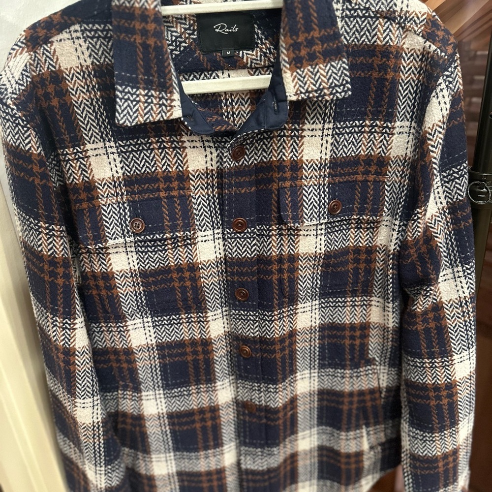 Rails Men's Navy and Brown Plaid Shirt Jacket size M